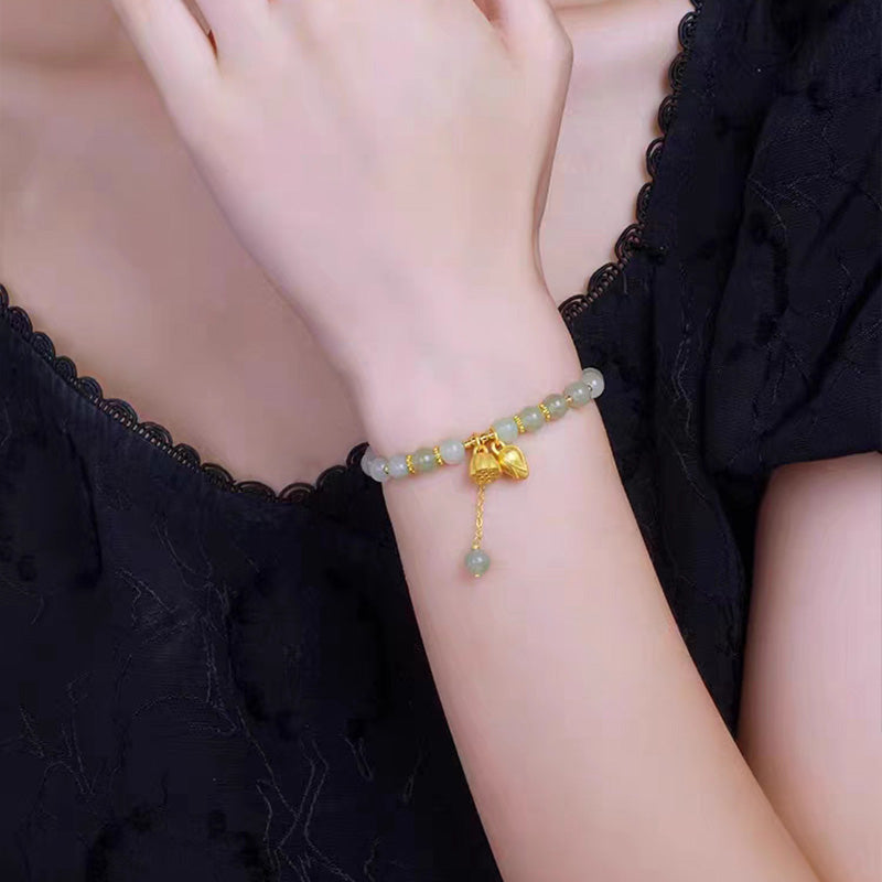 Lotus Flower Pendant Jade Bracelet