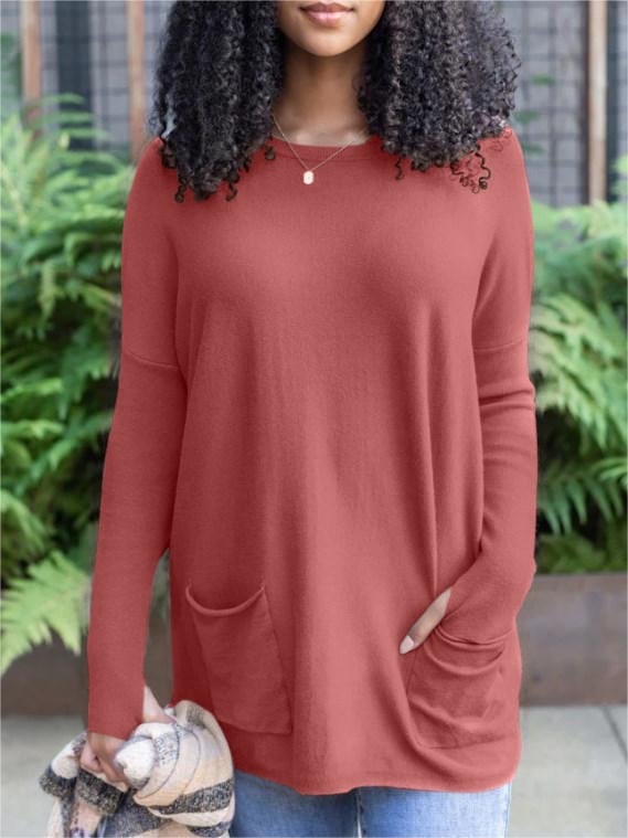 LONG SLEEVE THUMBHOLE SWEATER POCKET TUNIC💥
