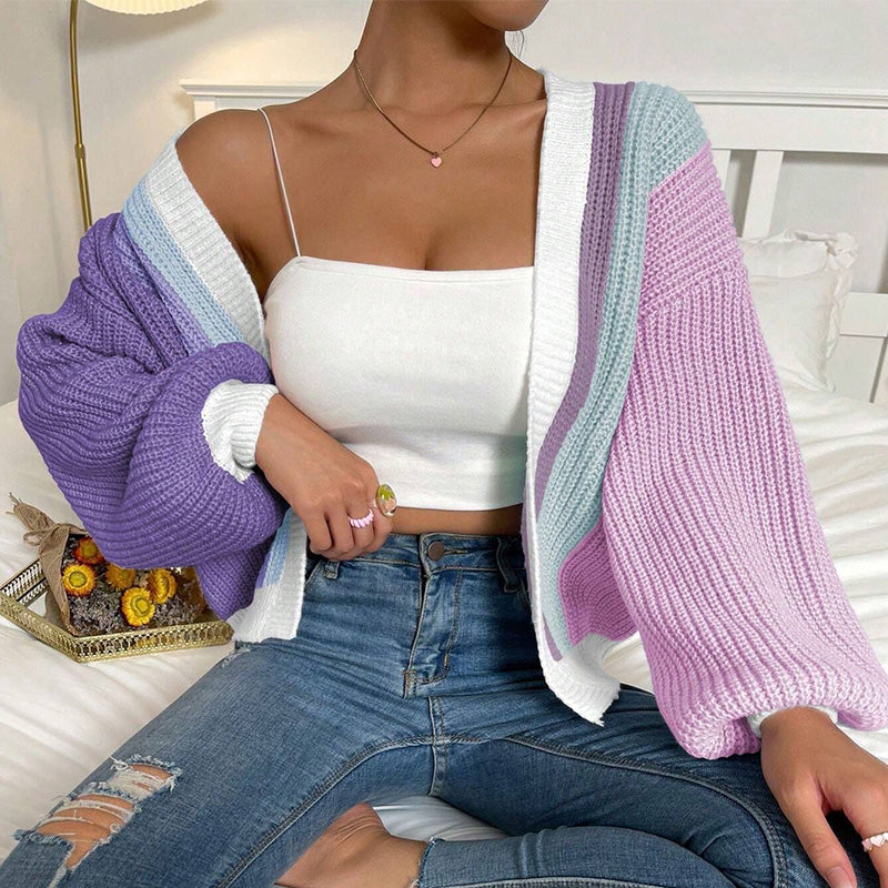 Knitted Oversize Contrast Color Cardigan
