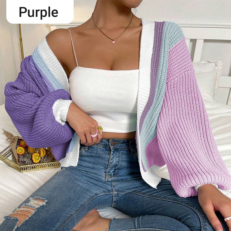 Knitted Oversize Contrast Color Cardigan