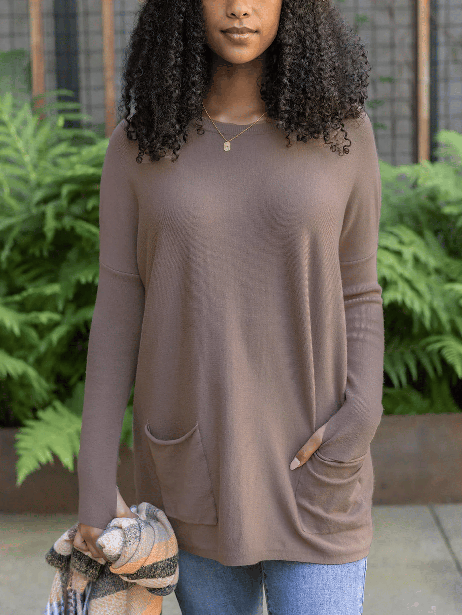 LONG SLEEVE THUMBHOLE SWEATER POCKET TUNIC💥