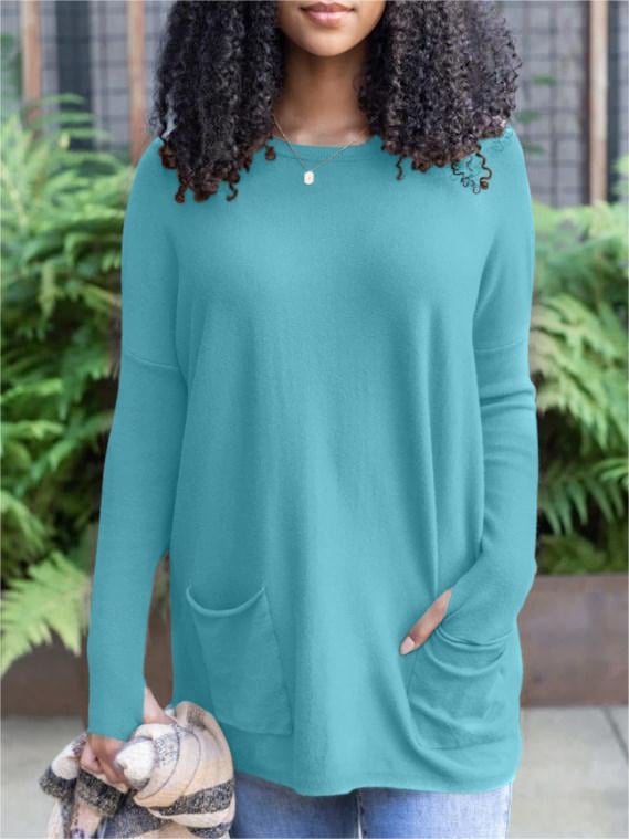 LONG SLEEVE THUMBHOLE SWEATER POCKET TUNIC💥