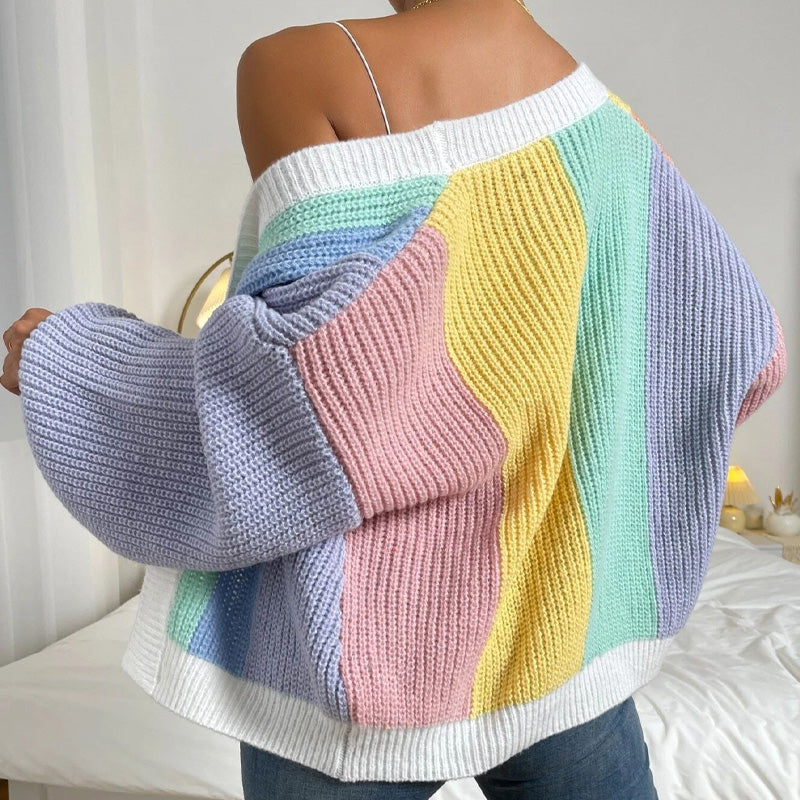 Knitted Oversize Contrast Color Cardigan