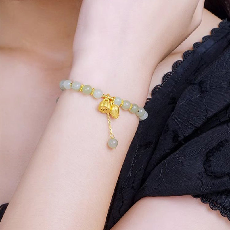 Lotus Flower Pendant Jade Bracelet