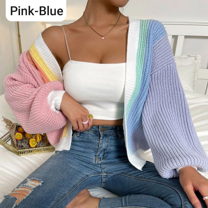 Knitted Oversize Contrast Color Cardigan