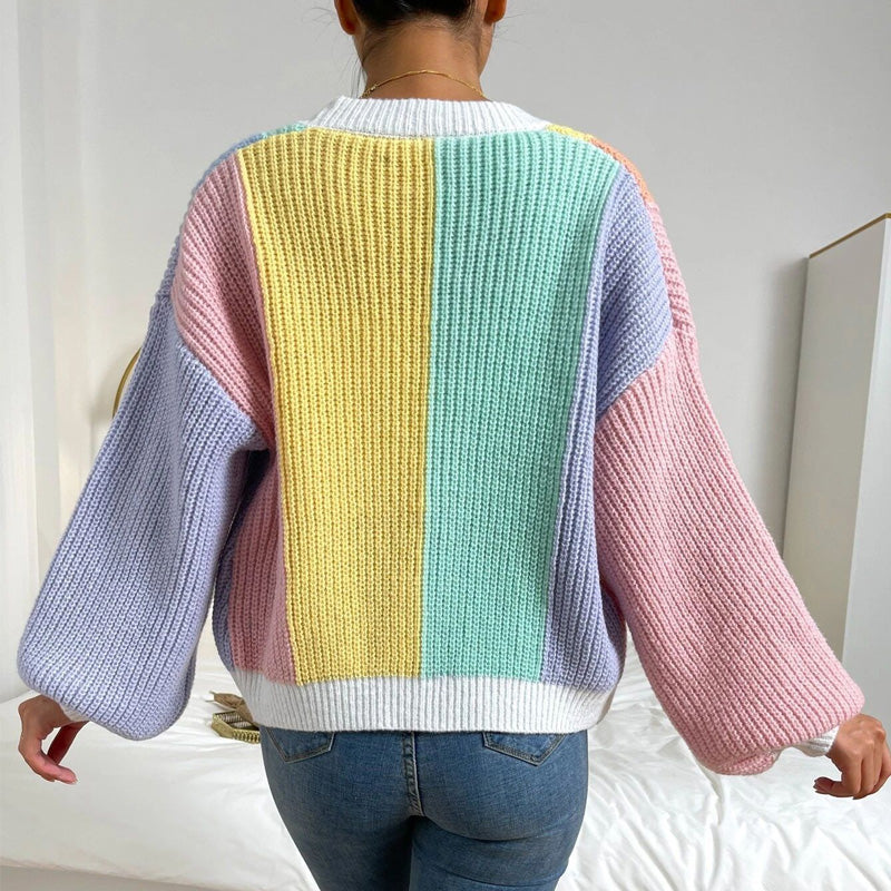 Knitted Oversize Contrast Color Cardigan