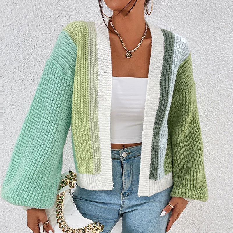 Knitted Oversize Contrast Color Cardigan