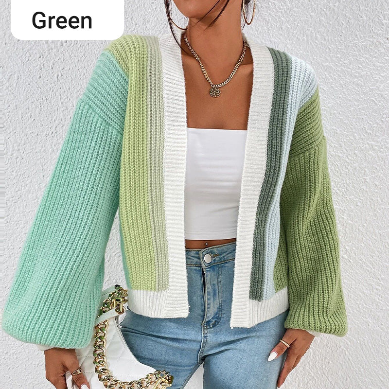 Knitted Oversize Contrast Color Cardigan