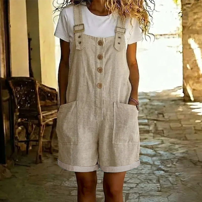 Retro Solid Color Romper with Adjustable Straps