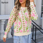 Women's Floral Knit Sweater with Crew Neck & Long Sleeves
