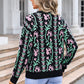 Women's Floral Knit Sweater with Crew Neck & Long Sleeves