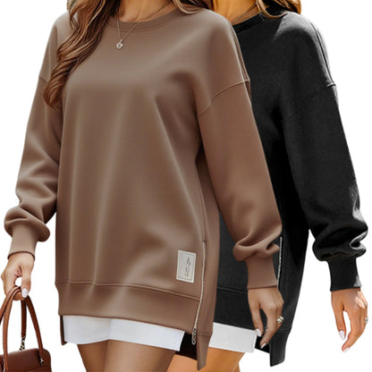 🔥2025 HOT SALE🔥 Long Sleeve Pullover Zipper Slit Casual Sweatshirt Dress