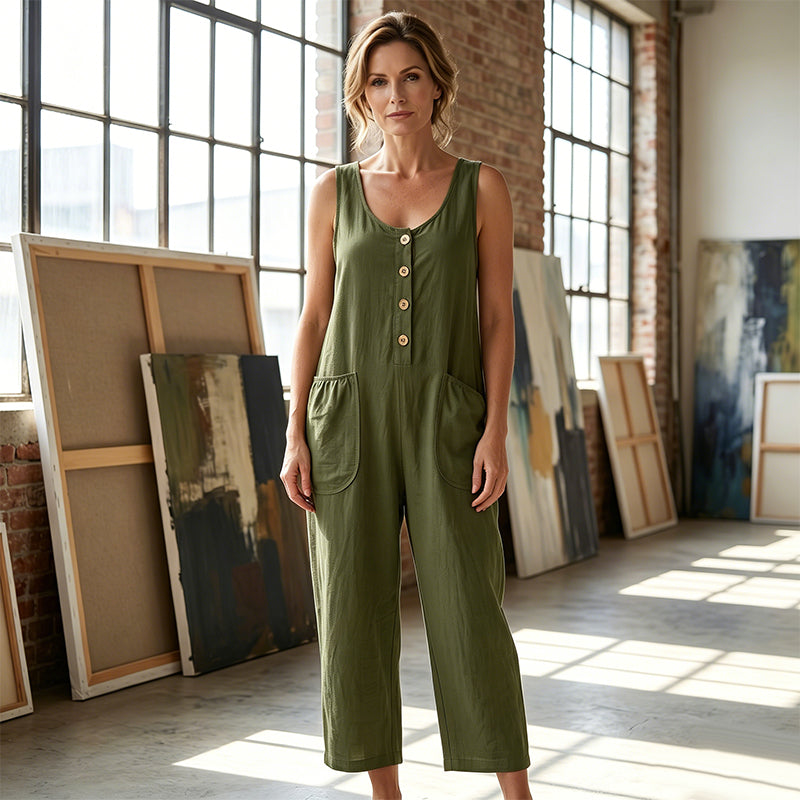 Women's Sleeveless Wide-Leg Jumpsuit with Pockets