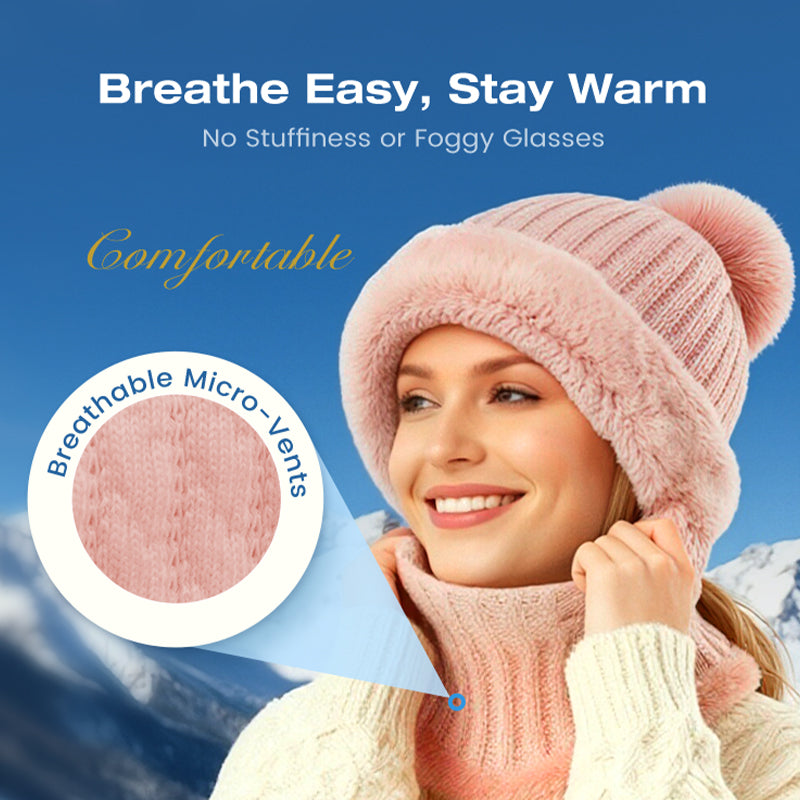 Women's Winter One-Piece Knitted Beanie Scarf Mask