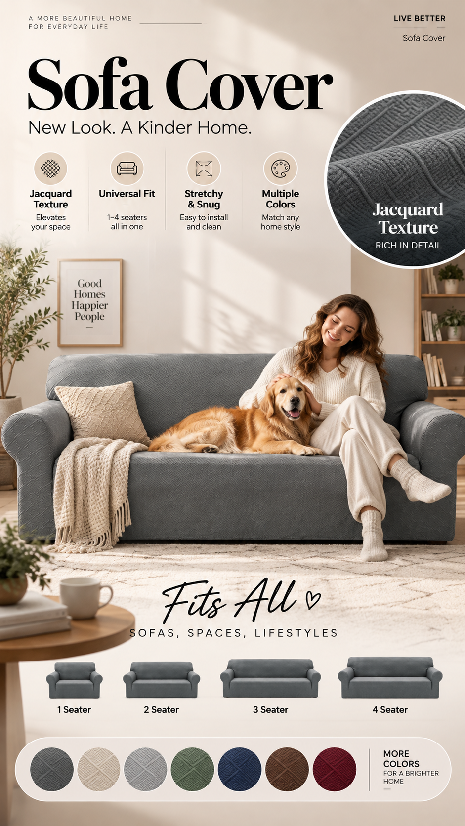 🔥Jacquard Sofa Cover with High Elasticity and Anti-slip Straps