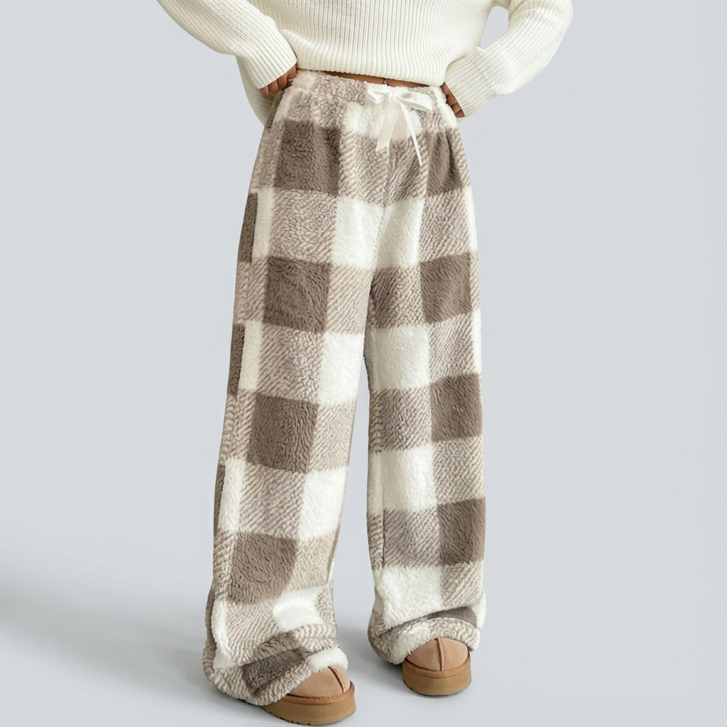 🔥Winter Vintage Plaid Elastic Straight Loose Thick Warm Casual Pants
