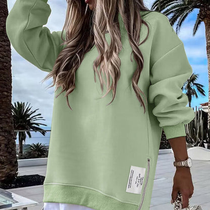 🔥2025 HOT SALE🔥 Long Sleeve Pullover Zipper Slit Casual Sweatshirt Dress