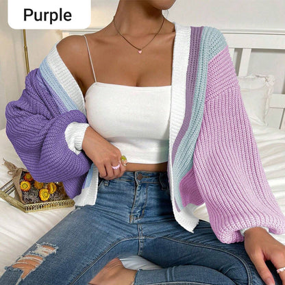 Knitted Oversize Contrast Color Cardigan