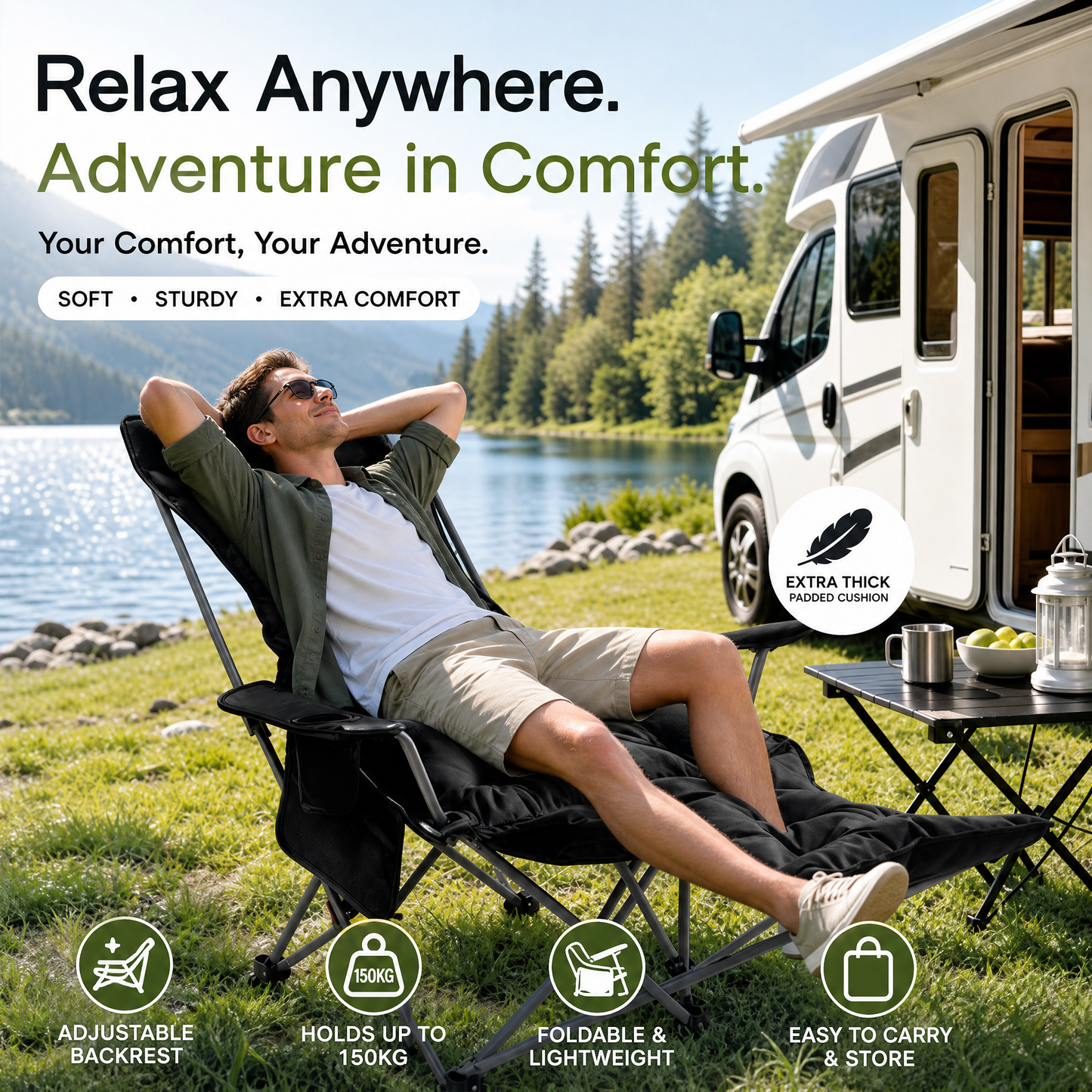 🪑🌿 Portable Adjustable Outdoor Folding Chair – Lightweight, Sturdy & Multi-Purpose  – Effortless to Carry & Set Up 🏕️✨