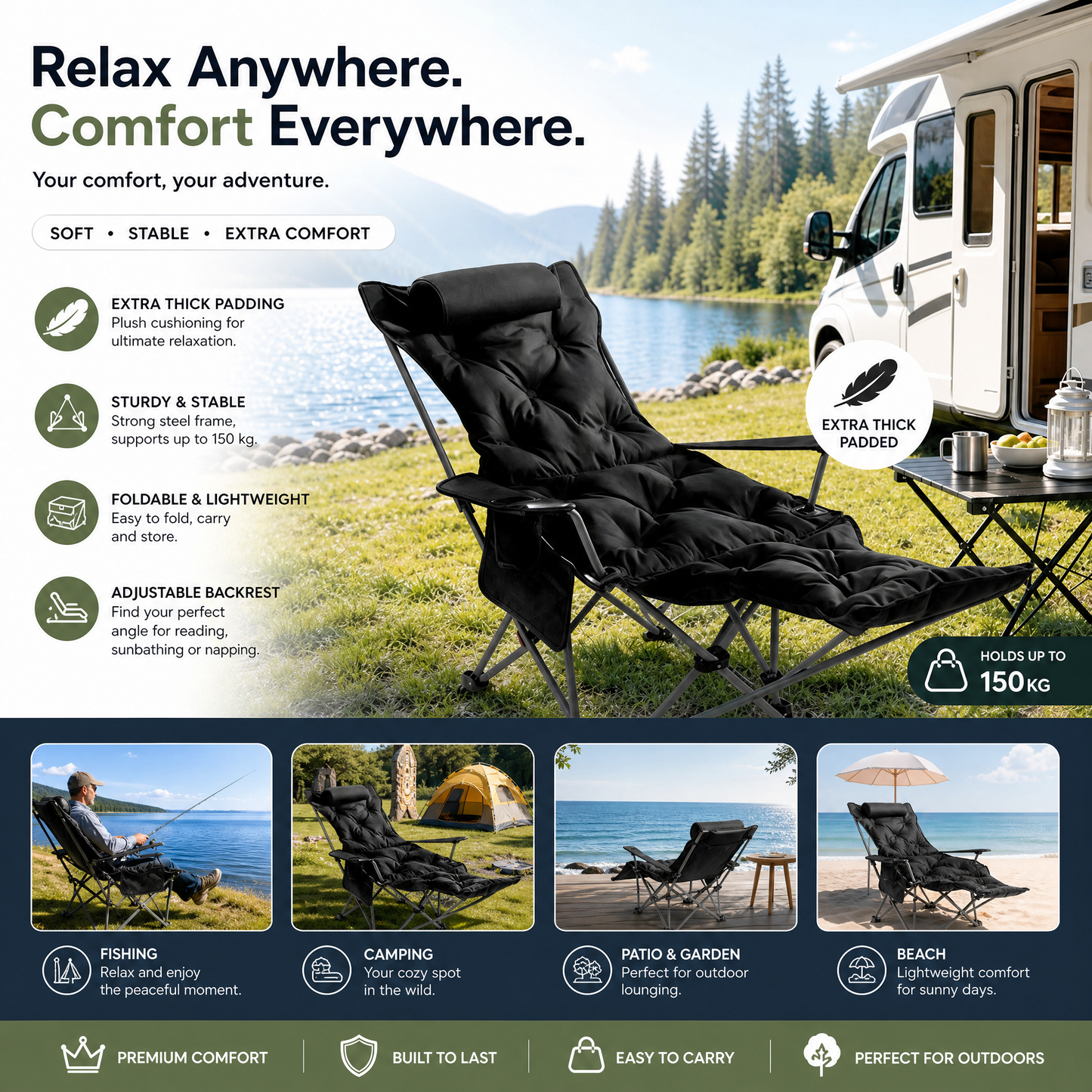 🪑🌿 Portable Adjustable Outdoor Folding Chair – Lightweight, Sturdy & Multi-Purpose  – Effortless to Carry & Set Up 🏕️✨