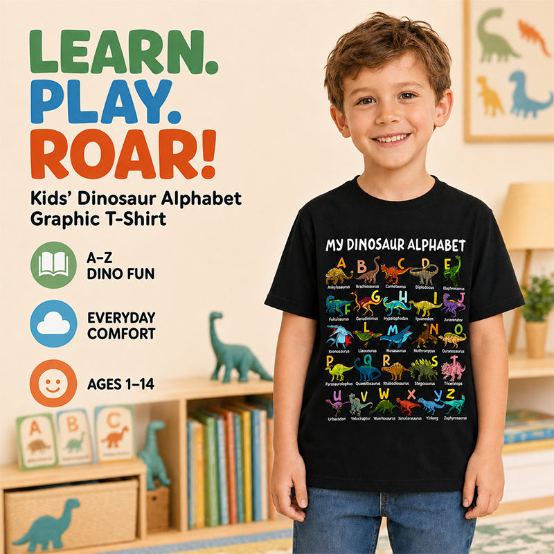 🦖👕Kids Dinosaur Alphabet Graphic T-Shirt