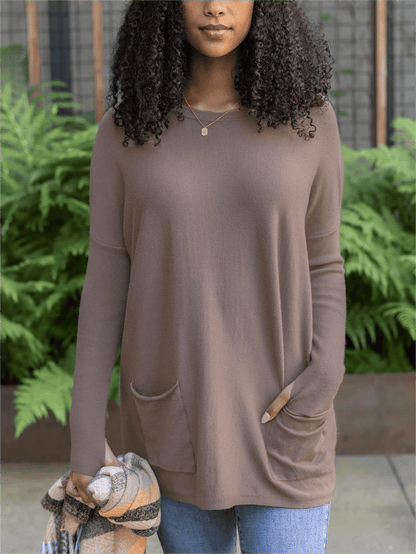 LONG SLEEVE THUMBHOLE SWEATER POCKET TUNIC💥