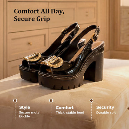 👡 Elegant Peep-Toe Buckle Heeled Sandals – Chic Design, Comfortable Heel & Perfect for Any Occasion ✨