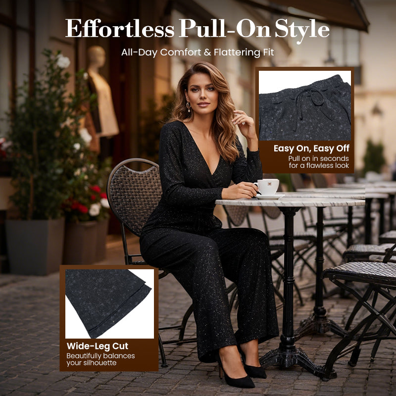 Women's Sequin Sparkle Wide Leg Pants with Elastic Waistband