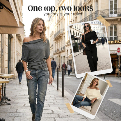 Women's Asymmetrical Off-Shoulder Batwing Sleeve Top👚