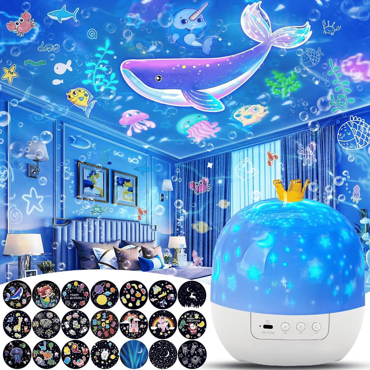 🎃👻 Children's Night Light Projector With 15 Films 🔋Type-C charging