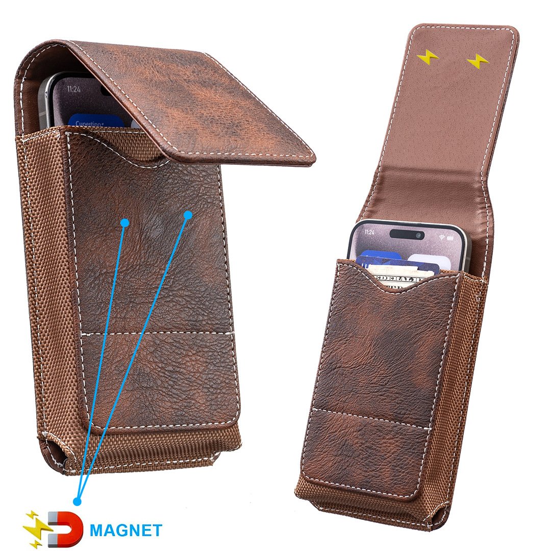 ⚡Waist Belt Cell Phone Pouch 📱 Multi-Pocket Leather Holster with Card Holder