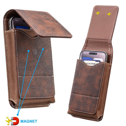 ⚡Waist Belt Cell Phone Pouch 📱 Multi-Pocket Leather Holster with Card Holder