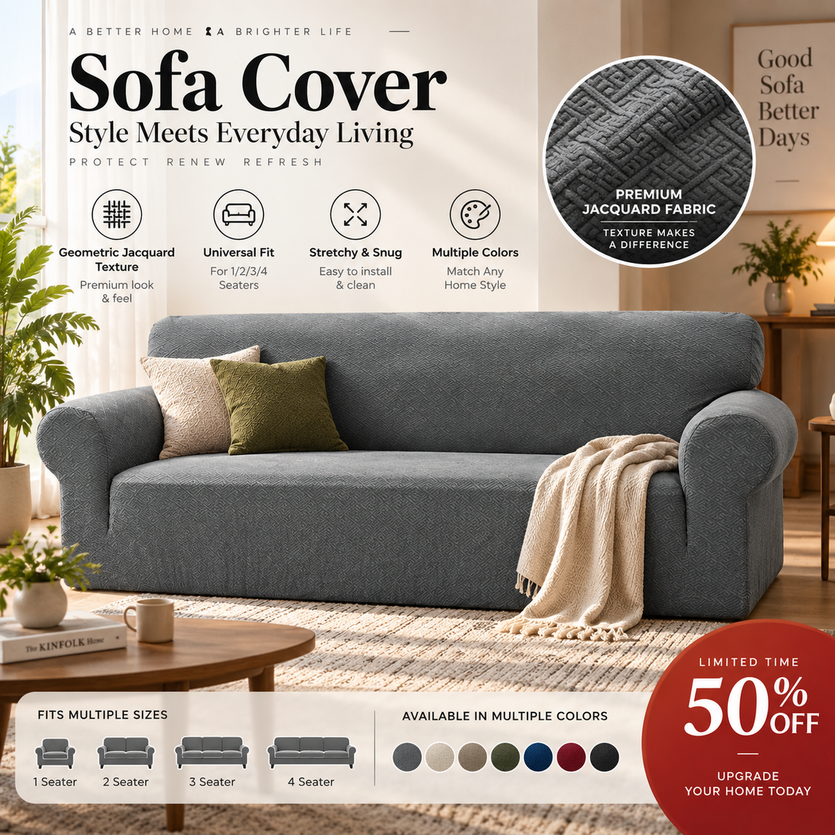 🔥Jacquard Sofa Cover with High Elasticity and Anti-slip Straps