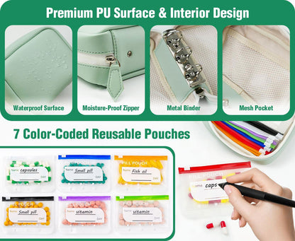 💊A8 Waterproof Pill Pouch Set – 7 to 14 Days of Meds & Vitamins💧Waterproof & Crush-Resistant Shell