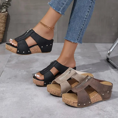 Women's Fashion Rivet Wedge Fish Mouth Thick Bottom Sandals