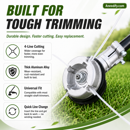 ⚙️🌿 Aluminum Trimmer Head – 4-Line Cutting & Universal Fit – Heavy-Duty & Easy Line Replacement 🏡