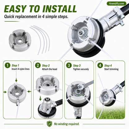 ⚙️🌿 Aluminum Trimmer Head – 4-Line Cutting & Universal Fit – Heavy-Duty & Easy Line Replacement 🏡