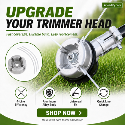 ⚙️🌿 Aluminum Trimmer Head – 4-Line Cutting & Universal Fit – Heavy-Duty & Easy Line Replacement 🏡