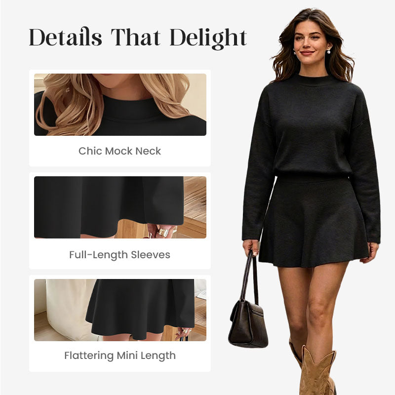 ✨💓Women's Mock Neck Knit A-Line Mini Dress