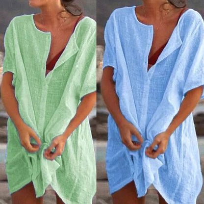 Women's Cotton and Linen Plain Loose Long Shirt