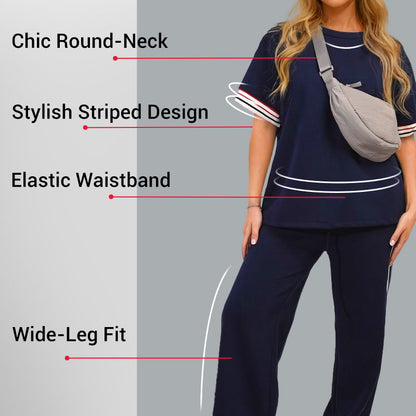 💖Side Stripe Short Sleeve T-Shirt & Wide Leg Joggers Set
