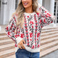 Women's Floral Knit Sweater with Crew Neck & Long Sleeves