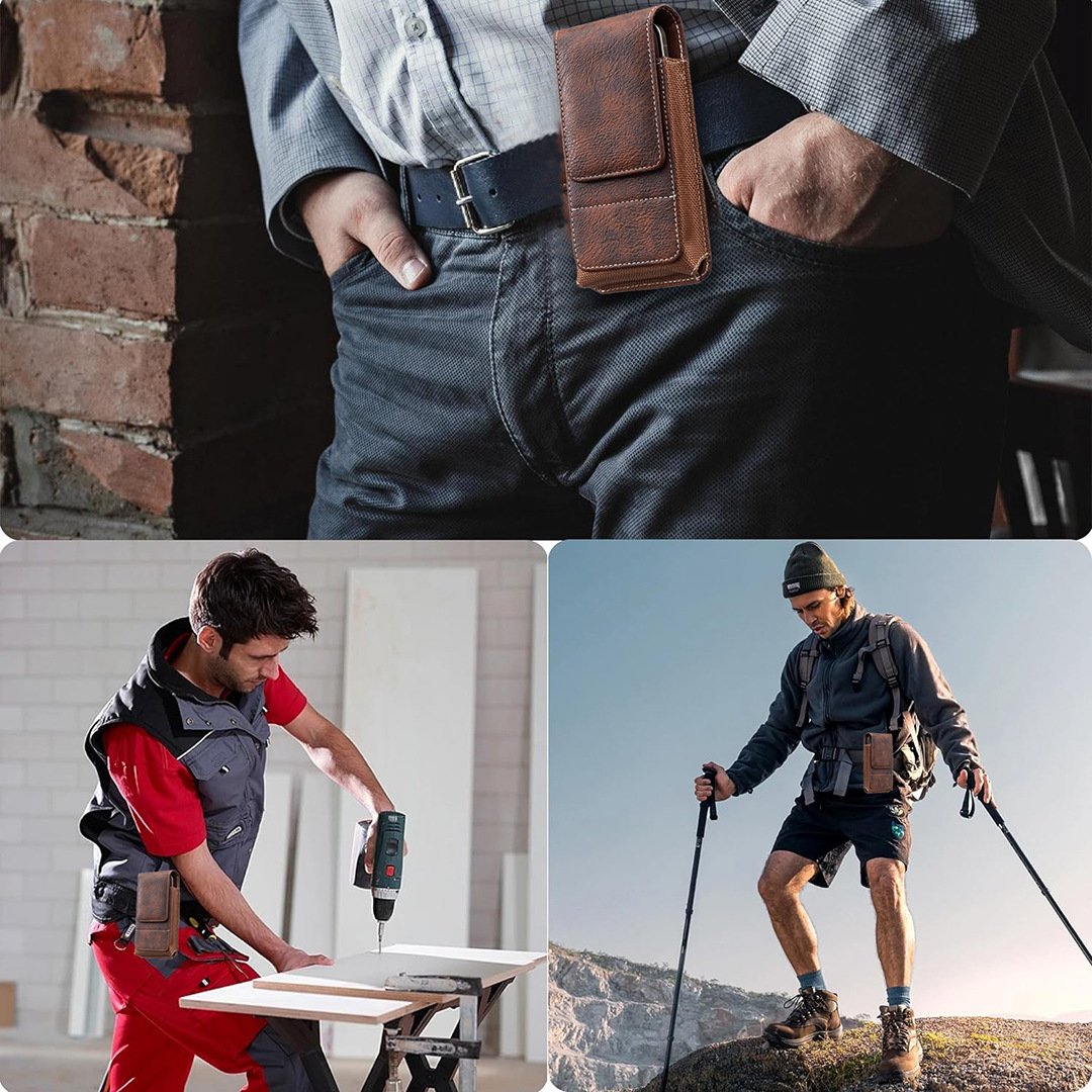 ⚡Waist Belt Cell Phone Pouch 📱 Multi-Pocket Leather Holster with Card Holder