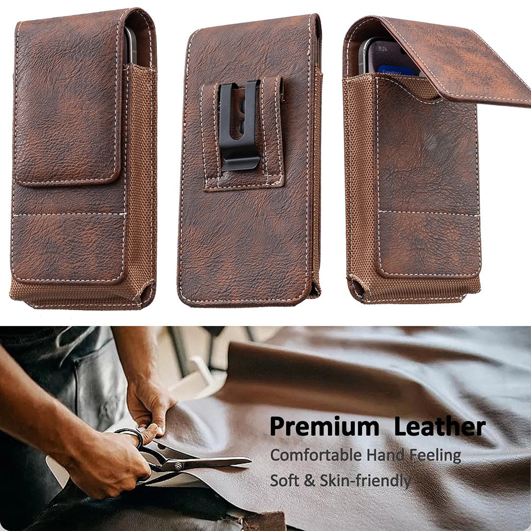 ⚡Waist Belt Cell Phone Pouch 📱 Multi-Pocket Leather Holster with Card Holder
