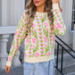 Women's Floral Knit Sweater with Crew Neck & Long Sleeves