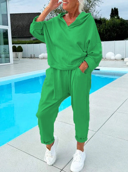 🎉Women's Two-Piece Solid Color Hooded Sweatshirt Set