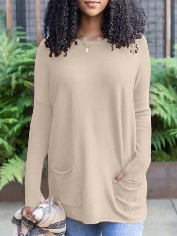LONG SLEEVE THUMBHOLE SWEATER POCKET TUNIC💥