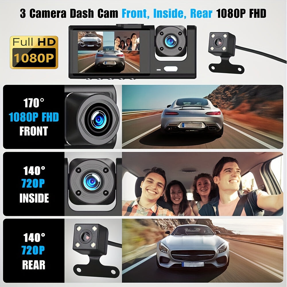 🚗Safe Driving 3 Channel Camera Cycle Video Recorder