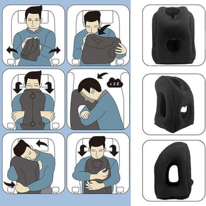 Inflatable Ergonomic Hollow-Cutout Travel Pillow – PVC Flocking, Quick Inflate, With Storage Bag ✨