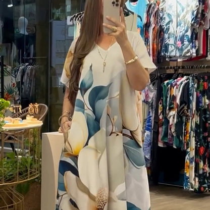 🌴Summer Specials SALE 🌴Women's Loose Casual V-Neck Printed Short Sleeve Dresses
